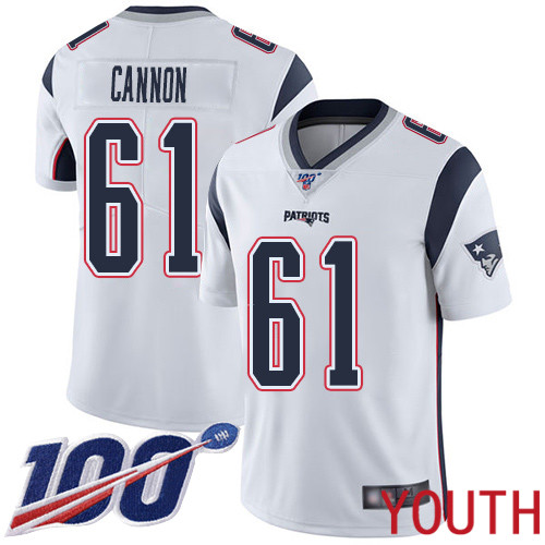 New England Patriots Football #61 100th Season Limited White Youth Marcus Cannon Road NFL Jersey